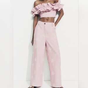 Embroidered linen pants